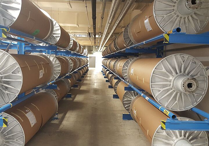 cantilever racking, storage of textile rolls